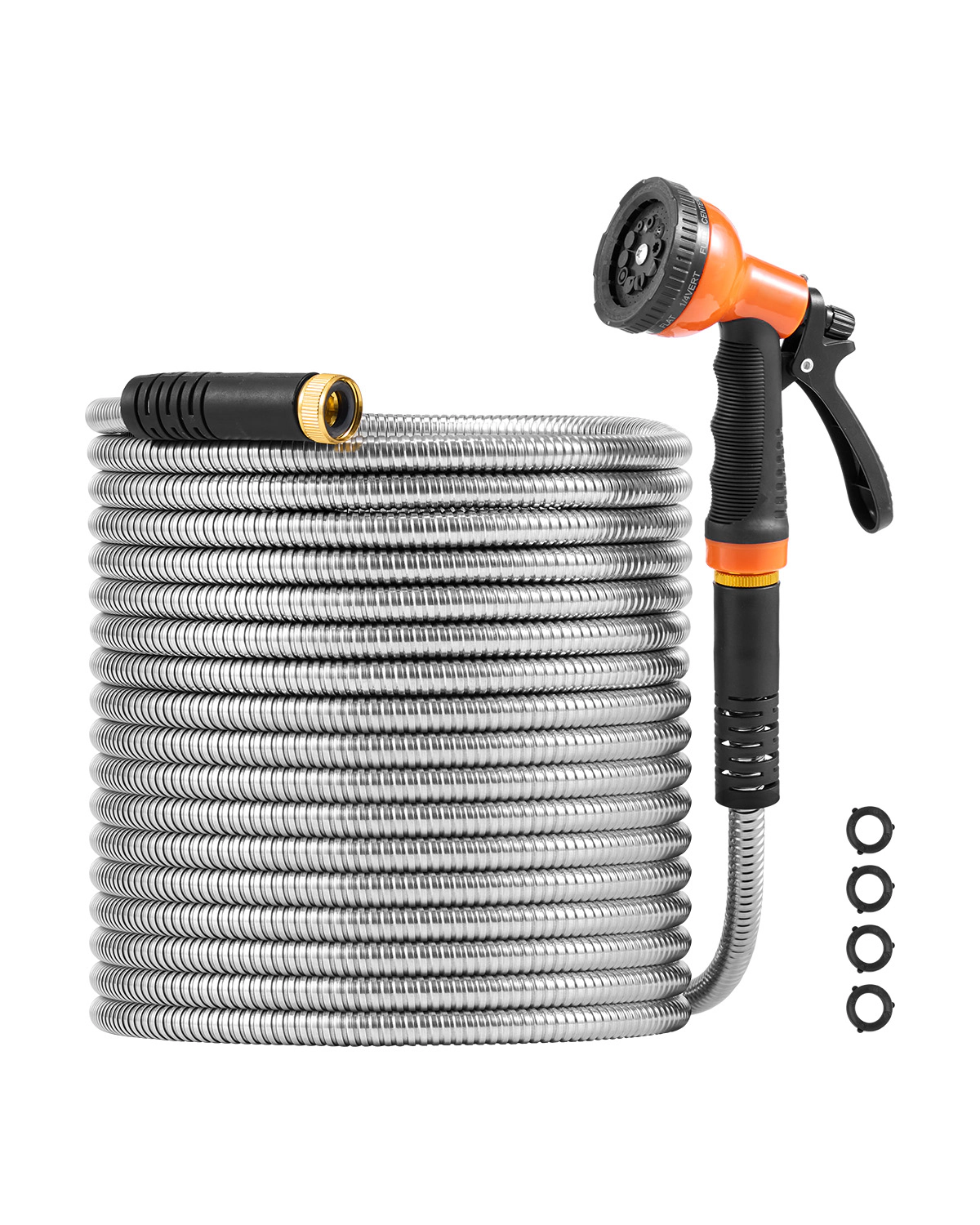 HONGGE 150 ft Stainless Steel Garden Hose, Rust-Proof Lightweight Metal Hose with 10-Function Spray Nozzle