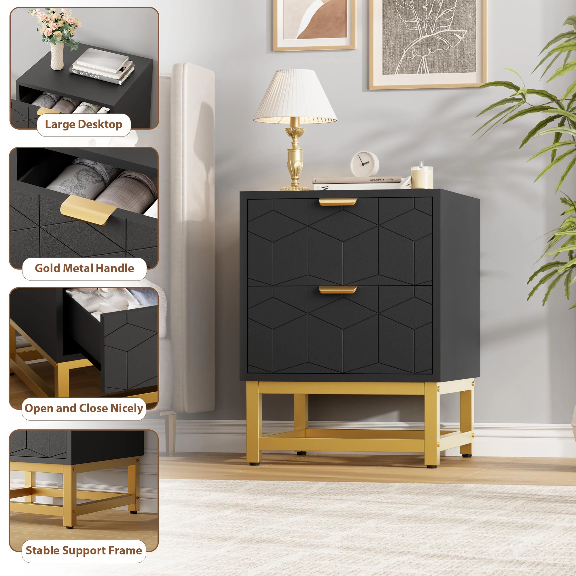 Modern 2 Drawer Nightstand Dresser, Small End Table with Storage for Bedroom Living Room