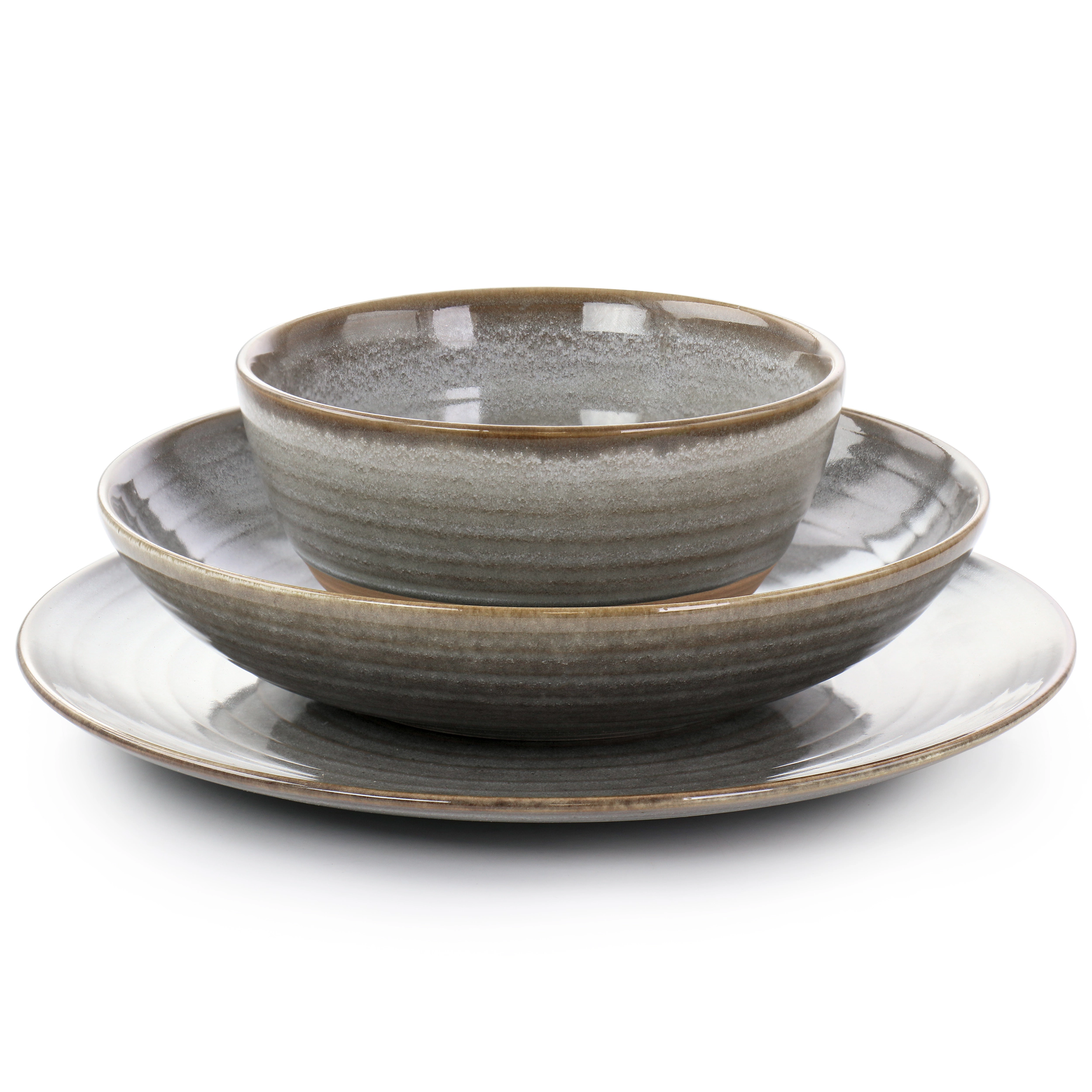 Gibson Elite 12 Piece Dreamweaver Round Earthenware Dinnerware Set in Gray