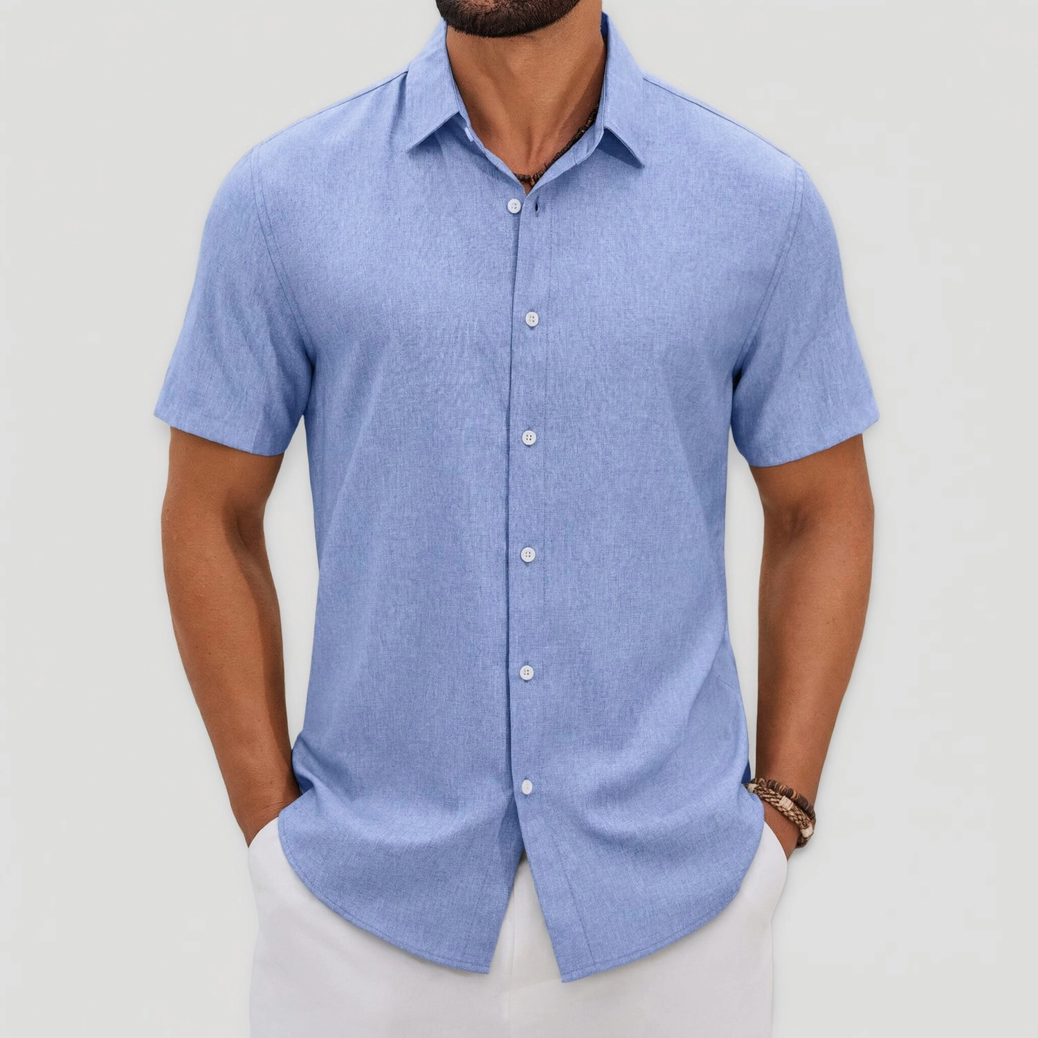 COOFANDY Mens  Short Sleeve Button Down Shirts Lapel Collar Casual Loose Tops