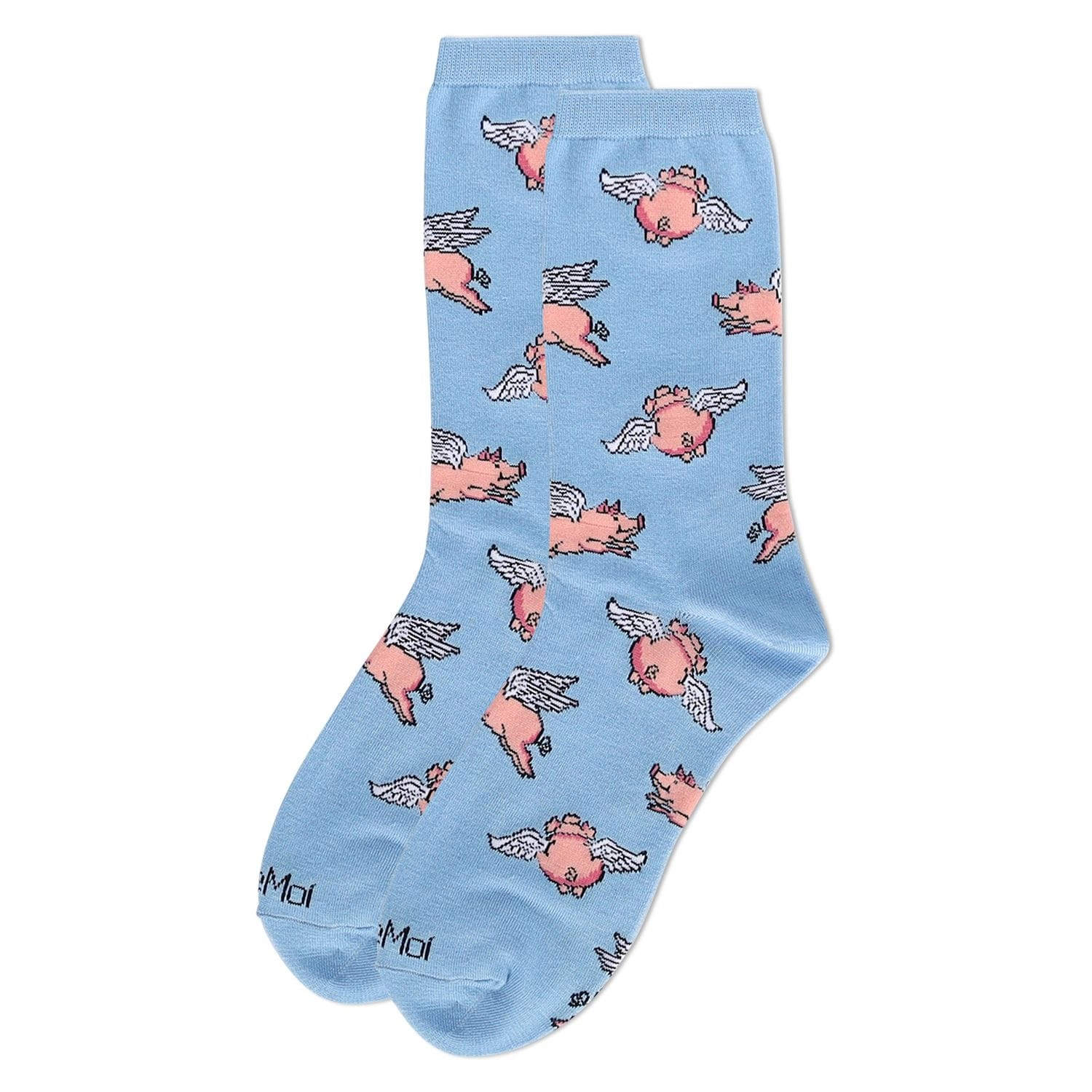 MeMoi Women's Flying Pigs Bamboo Crew Socks