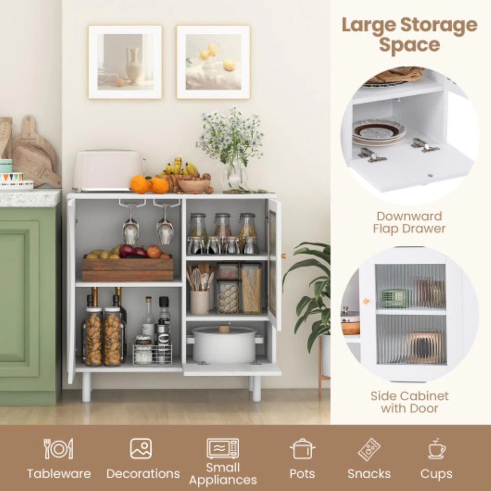 Hivvago Kitchen Sideboard With Glasses Holder For Living Room Dining Room-White