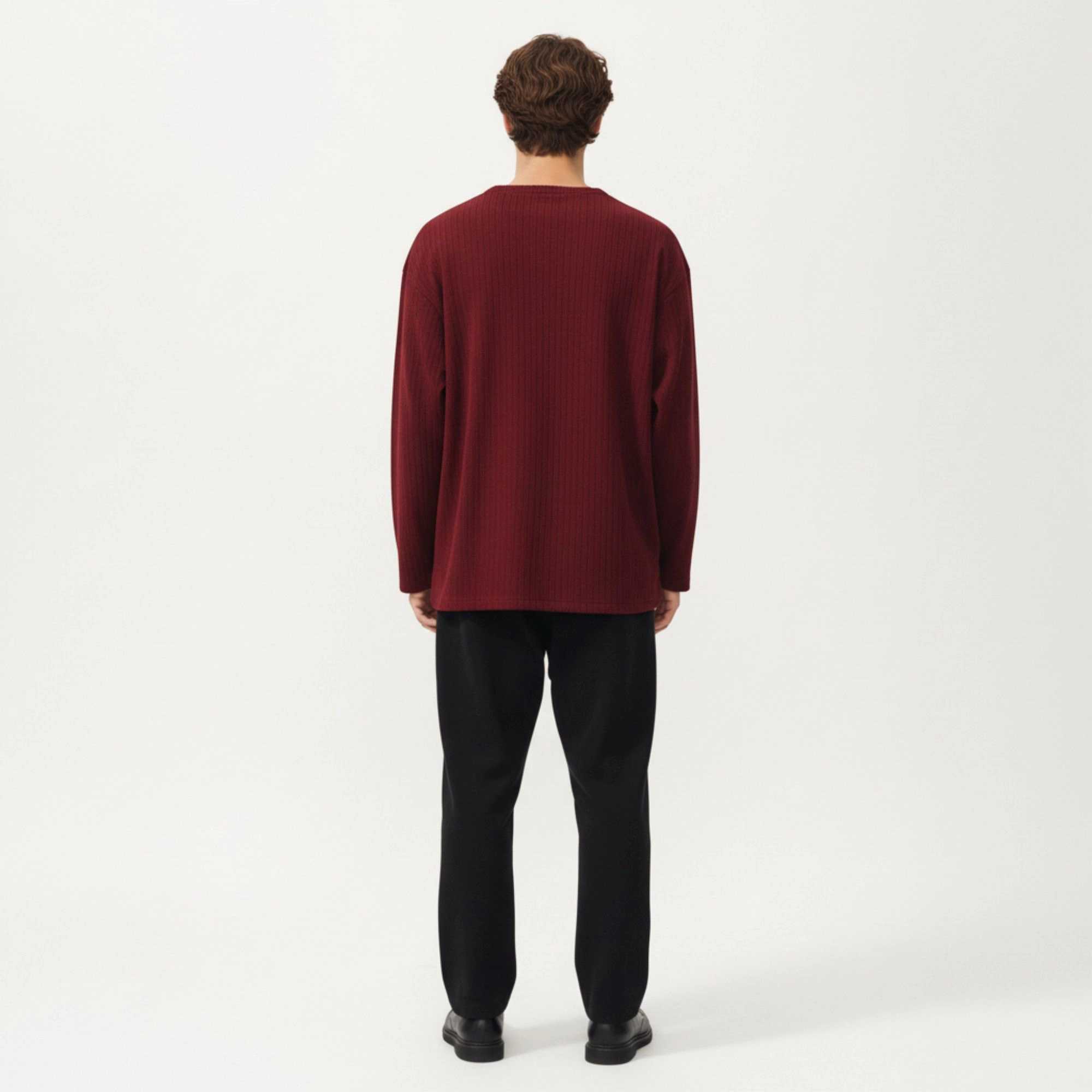 Anna-Kaci Men's Ribbed Long Sleeve Split Neck Top with Relaxed Fit
