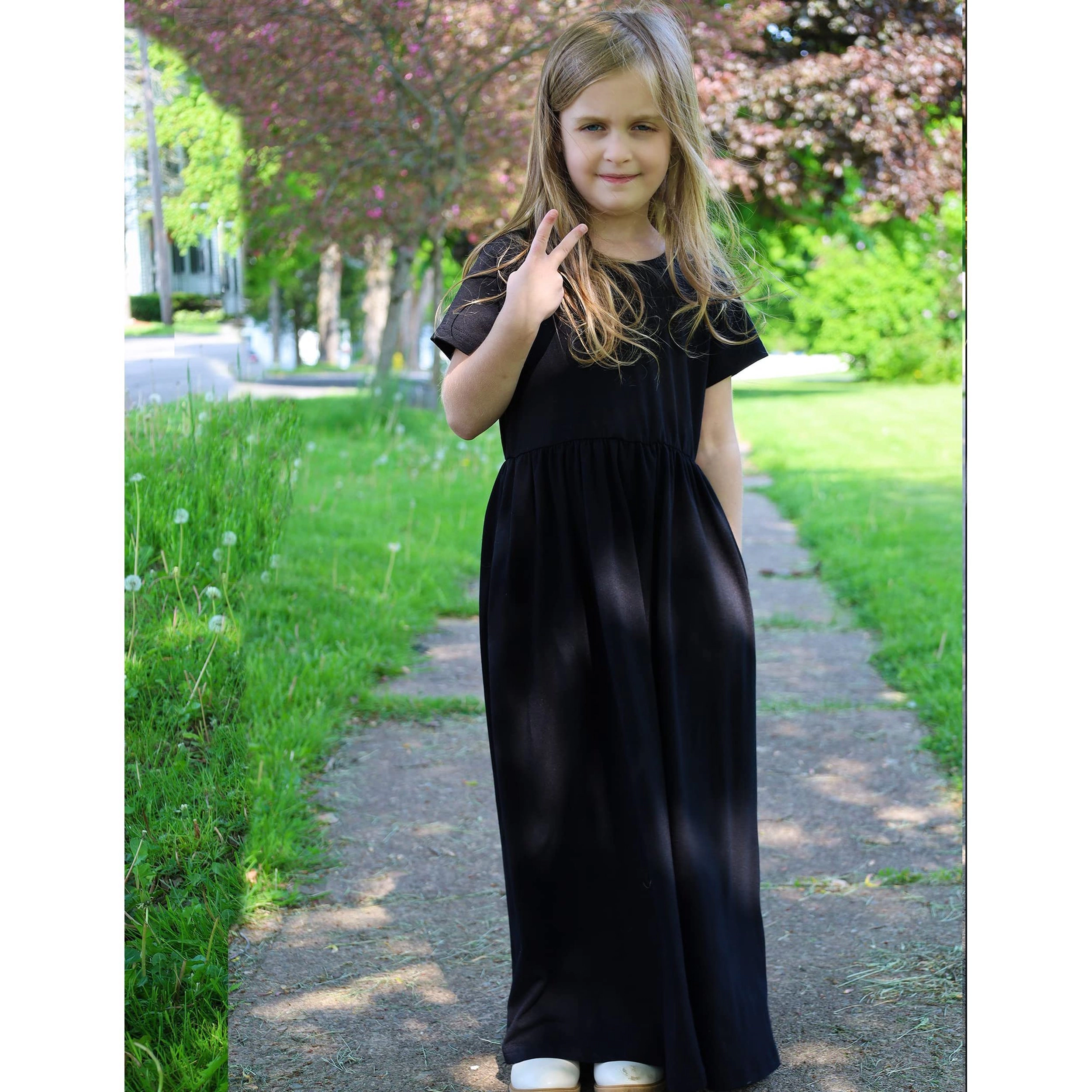 Arshiner Girls Maxi Dress Longshort Sleeve Casual Holiday With Pockets