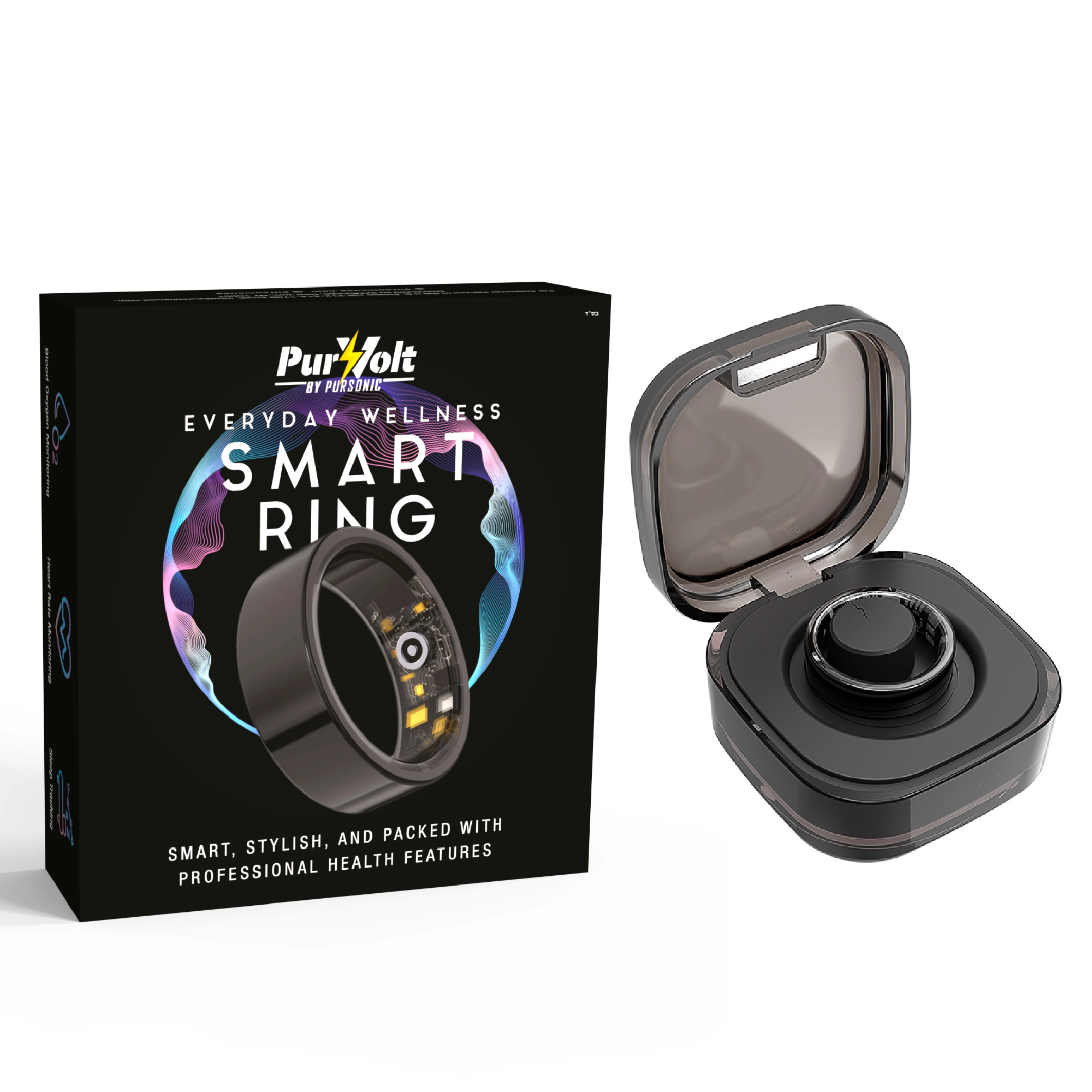 Pursonic Unisex Smart Health & Sleep Tracking Ring with Magnetic Charging Base