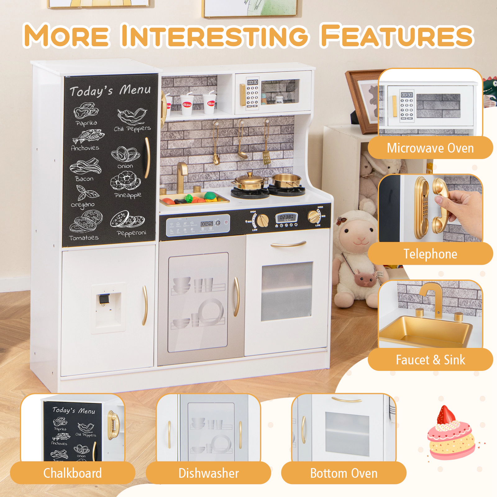 Hivvago Pretend Play Kitchen with Utensils for Kids Aged 3+