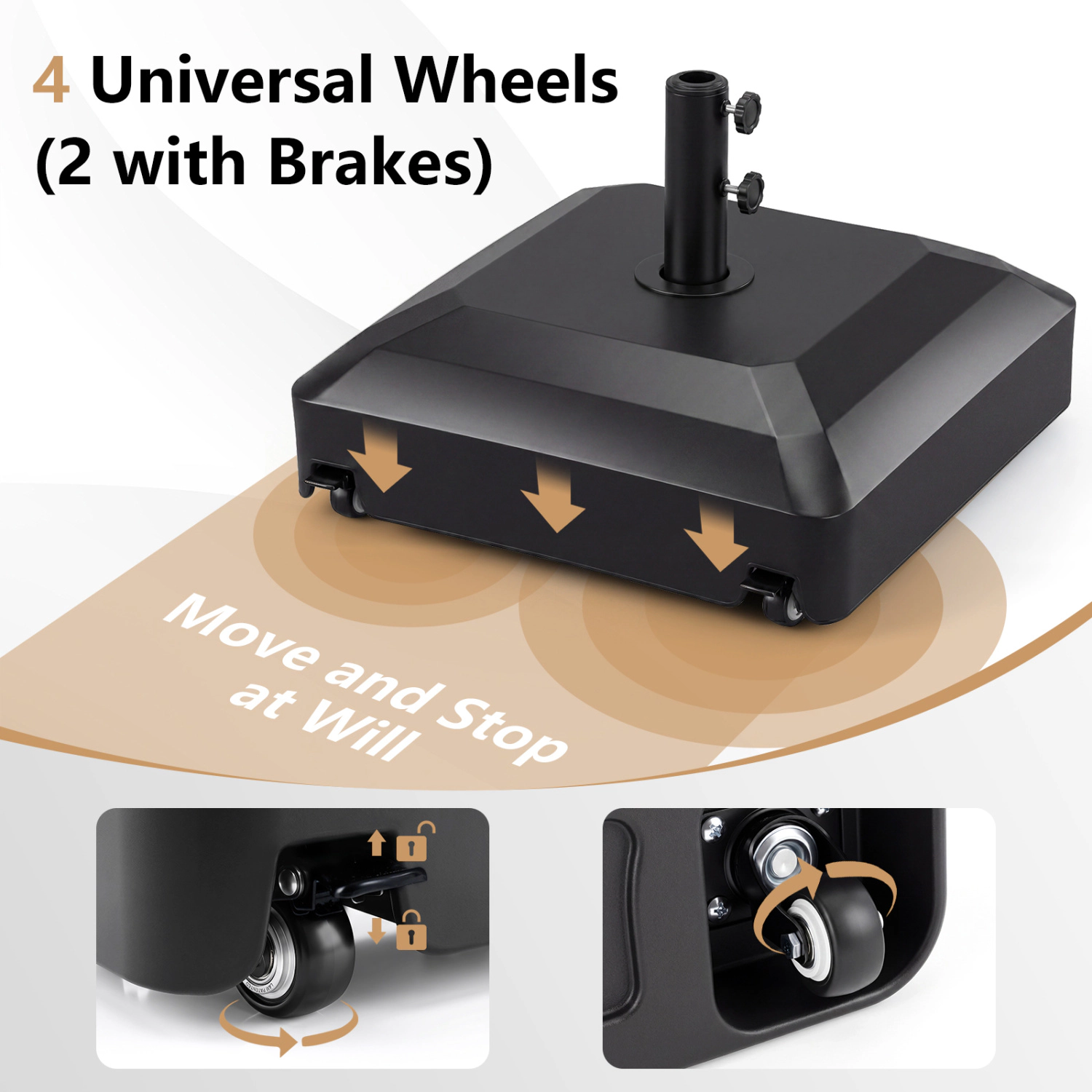 Slickblue Weighted Outdoor Umbrella Base with Locking Wheels for Patio, Deck and Poolside
