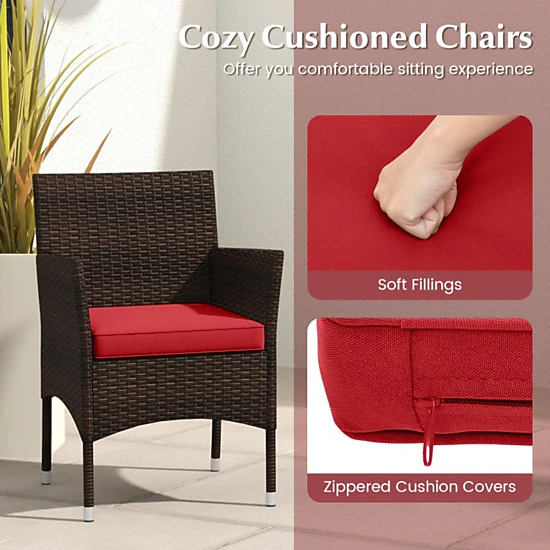 Hivvago 3 Pieces Outdoor Conversation Set With Cushioned Seat And Glass Tabletop