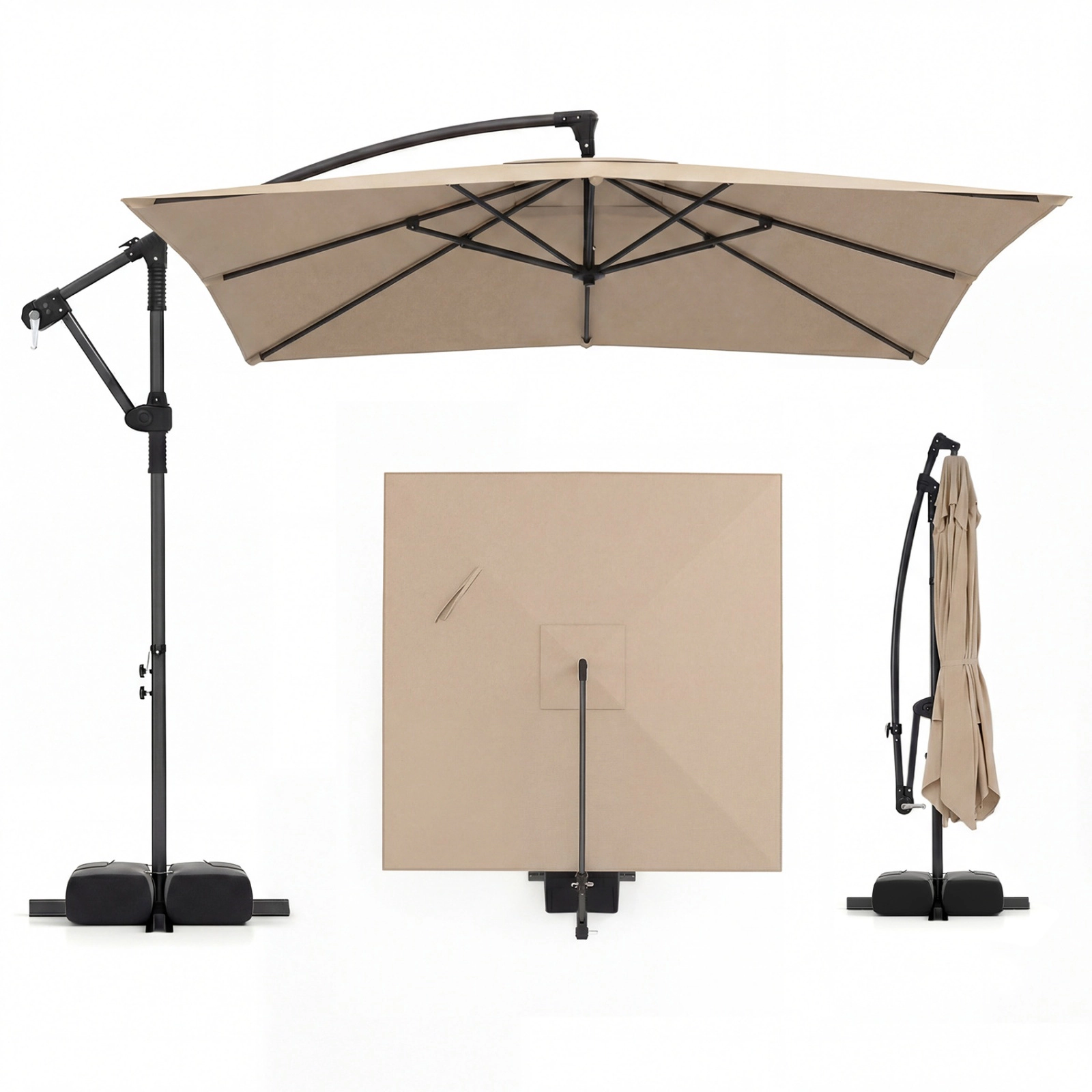 SUGIFT 8 x 8ft Square Offset Cantilever Patio Umbrella with 360° Rotation 116-lb Base Capacity Rustic Brown