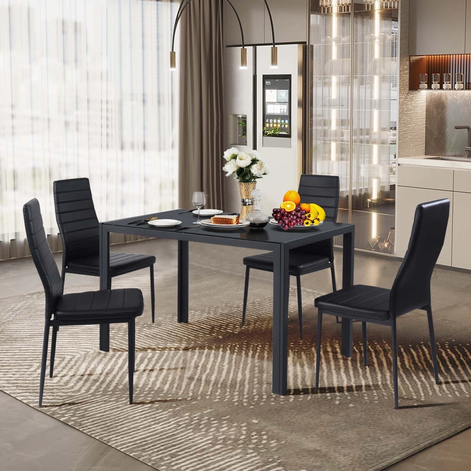 LJG 4 Pieces Modern Leather Dining Chairs Set with Metal Frame