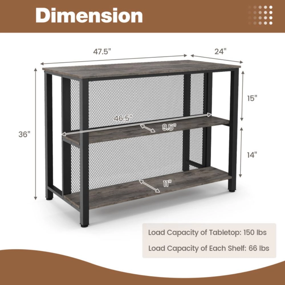 Hivvago 36-Inch Tall Bar Table with Triple Storage Shelves and Adjustable Metal Base