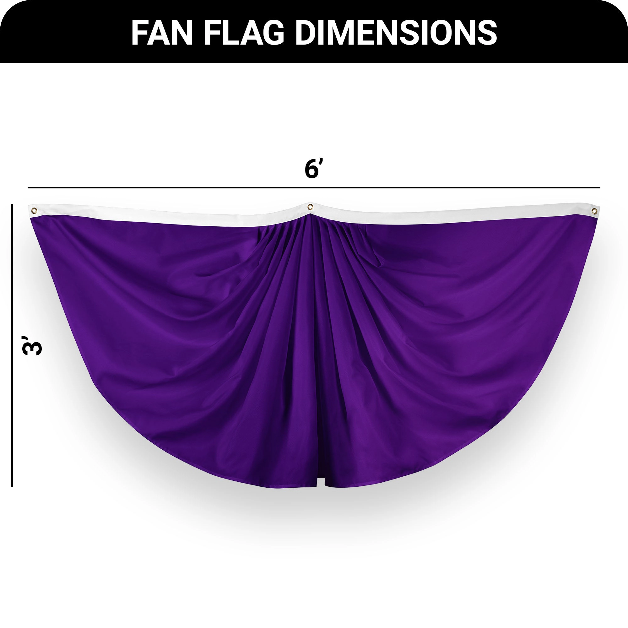 G128 Solid Purple Pleated Fan Flag 3x6 Ft, 150D Polyester, Brass Grommets, Indoor/Outdoor