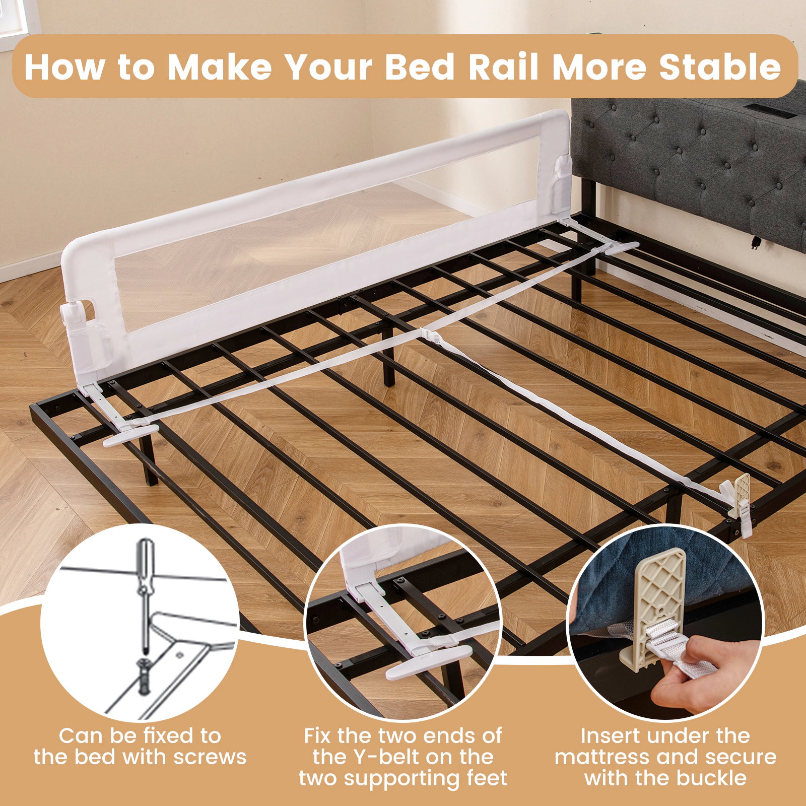 SlickBlue Unisex Foldable Toddler Bed Rail Guard with Mesh Panel