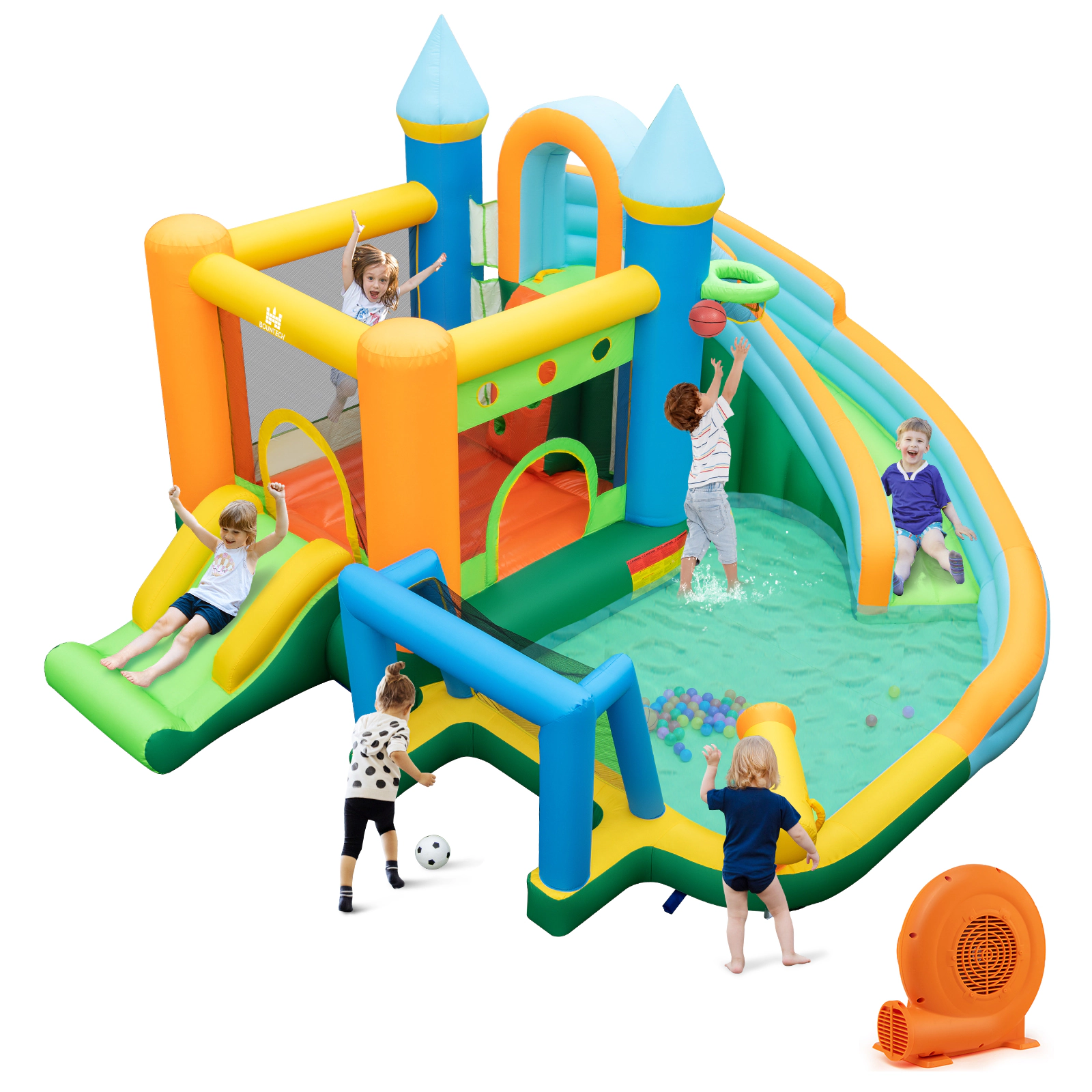SUGIFT Kids Multicolor Water Slide Bounce House with Soccer Goal and Climbing Wall 183-in W 100-lb Per Child