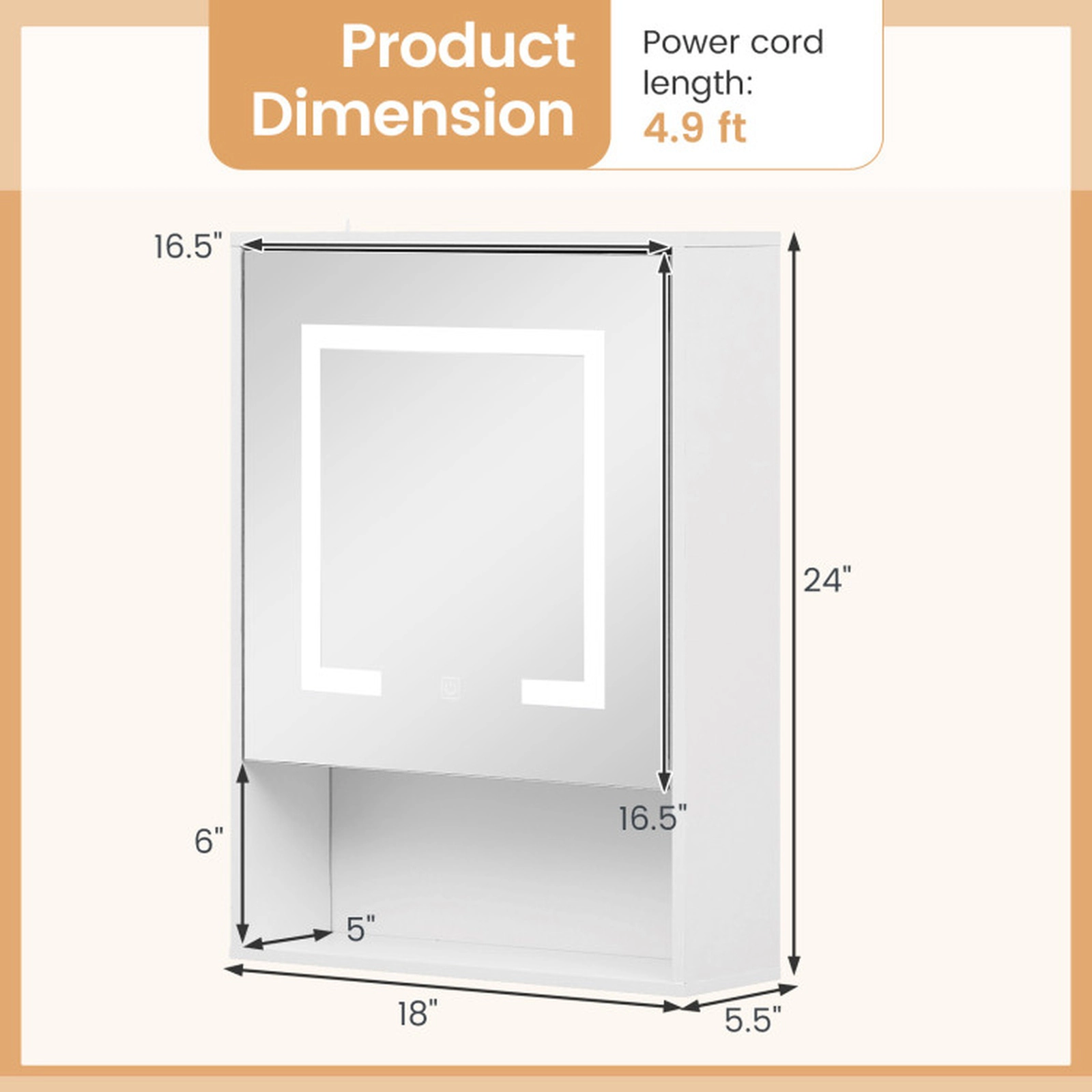SUGIFT LED Lighted Medicine Cabinet with Mirrored Door Recessed or Wall Mounted White