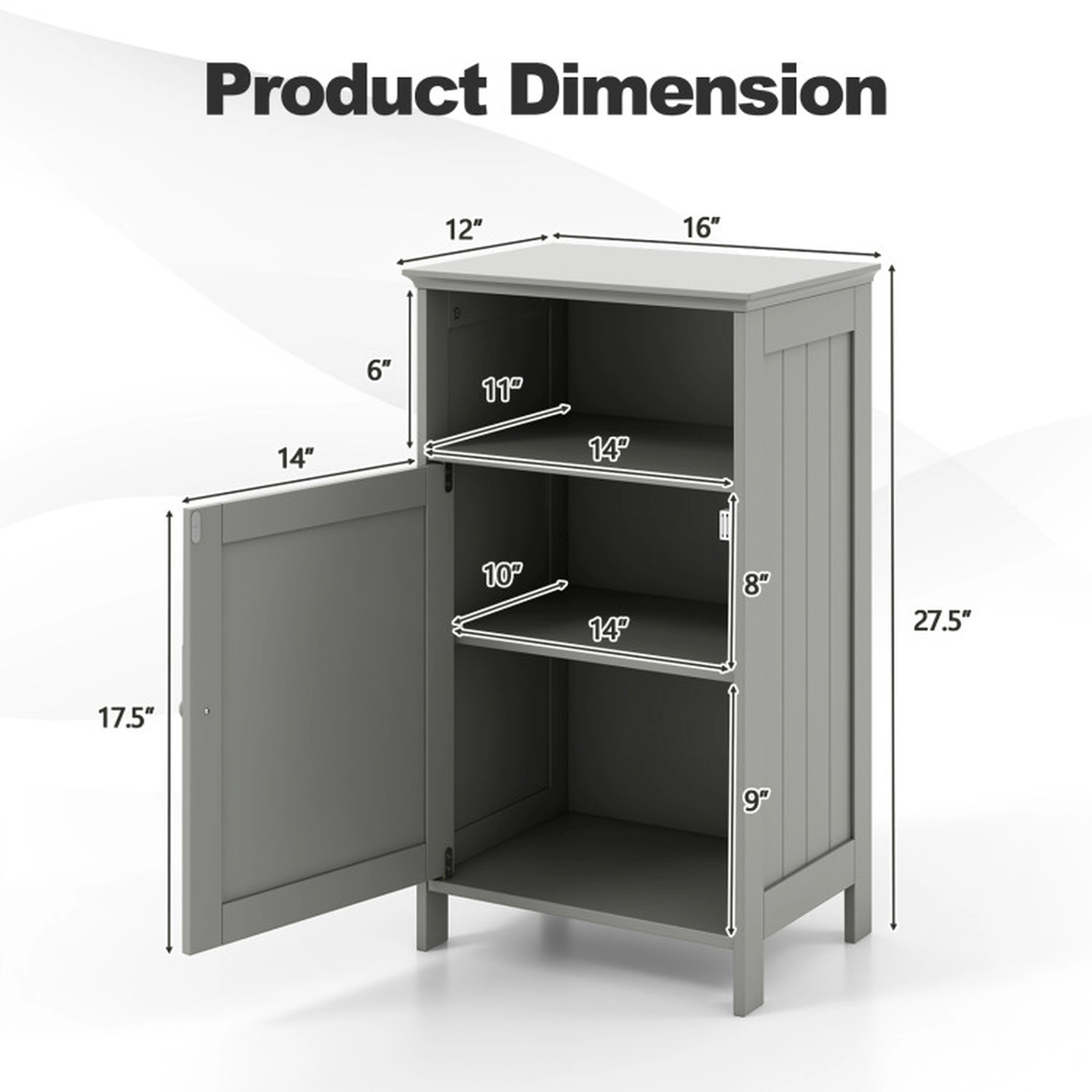SUGIFT Gray 16-in Wide Freestanding Bathroom Floor Storage Cabinet with Open Cube and Adjustable Shelf