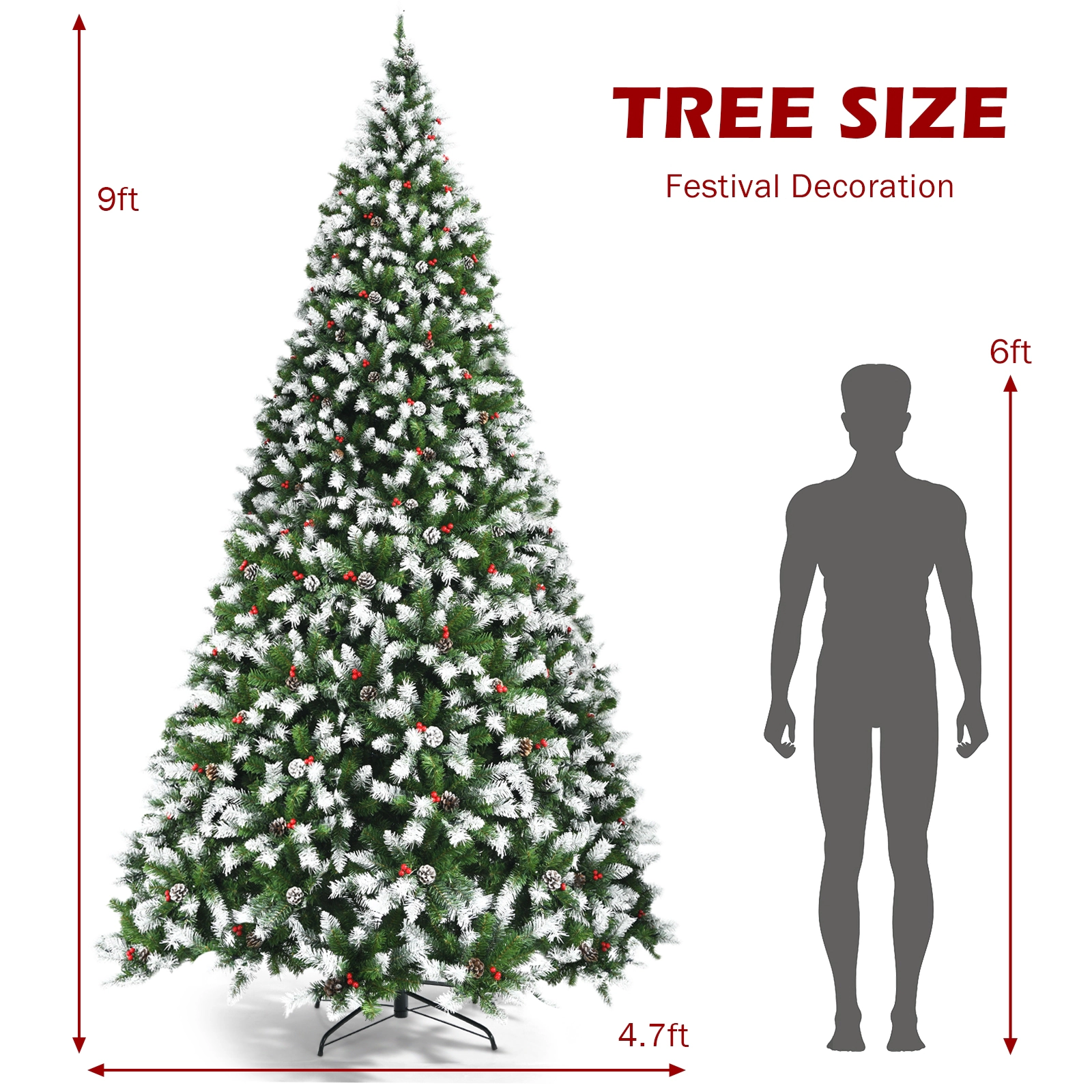Glintex 9-Ft Pre-Lit Flocked Christmas Tree with 900 LEDs and 4 Sections, Green