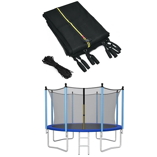 SUGIFT Weather-Resistant PE Trampoline Safety Enclosure Net for 12-ft Trampolines Double-Head Zipper & Buckles Black
