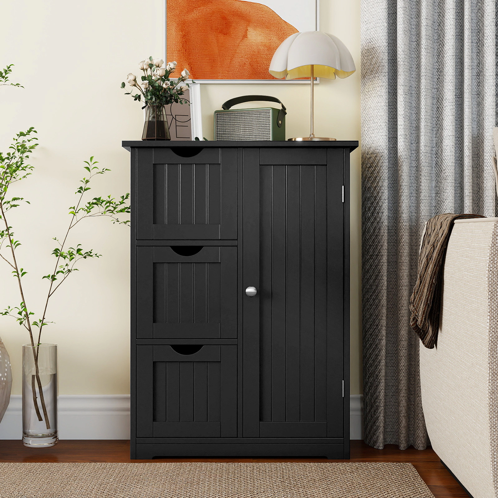 SlickBlue Freestanding Storage Cabinet with 3 Drawers and Cupboard