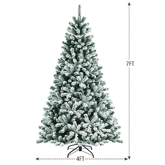 Costway 6/7/8ft Pre-lit Snow Flocked Hinged Christmas Tree w/1502 Tips & Metal Stand