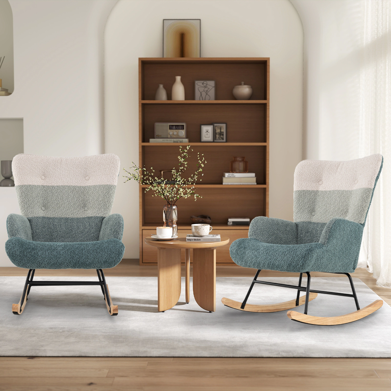 LJG Nursery Rocking Chair with Ergonomic Armrests and High Backrest