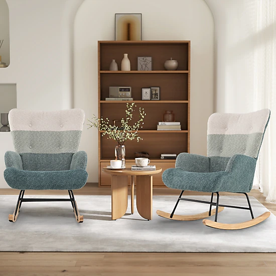 LJG Nursery Rocking Chair with Ergonomic Armrests and High Backrest