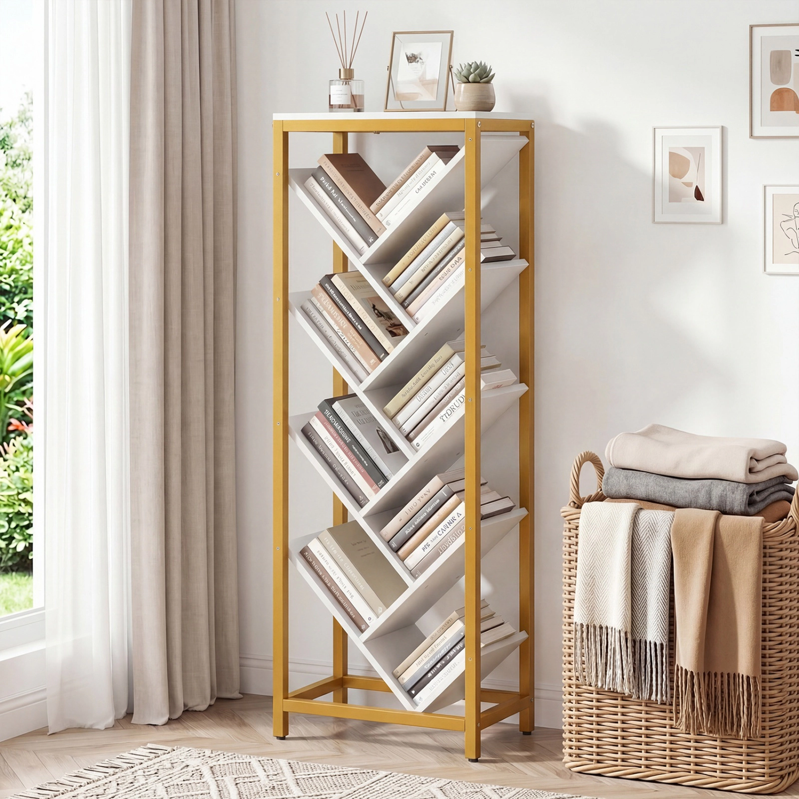 SUGIFT 9-Tier Freestanding Tree Bookcase for Hardcover Books 42-in Tall 132-lb Total Capacity 22-lb Shelf Capacity White