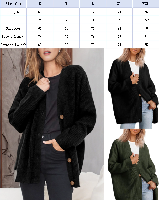 KOJOOIN Women Oversized V Neck Knit Cardigan Ribbed Button Down Sweater Jacket Mid‑Length Loose Outerwear