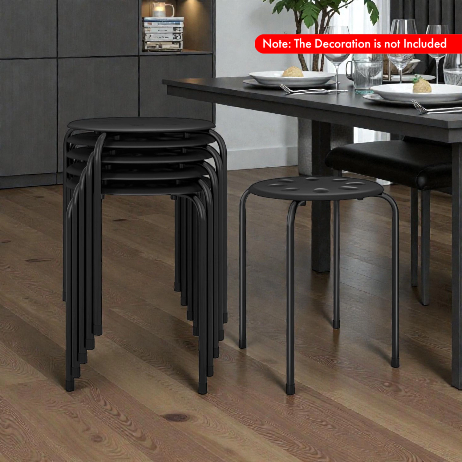Hivvago Compact Stackable Seating Set of 6 with Metal Bases and Easy-Clean Plastic Tops