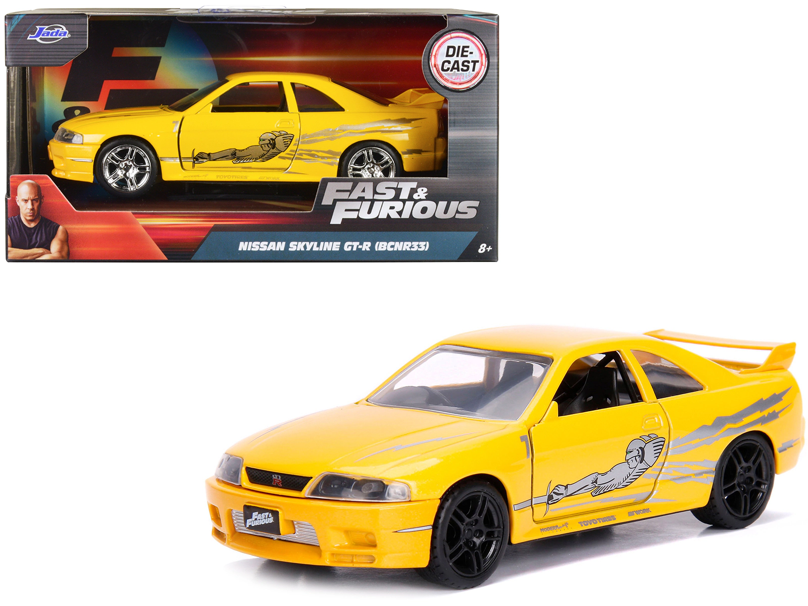 Jada Leon's Nissan Skyline GT-R (BCNR33) Yellow Metallic with Graphics "Fast & Furious" Series 1/32 Diecast