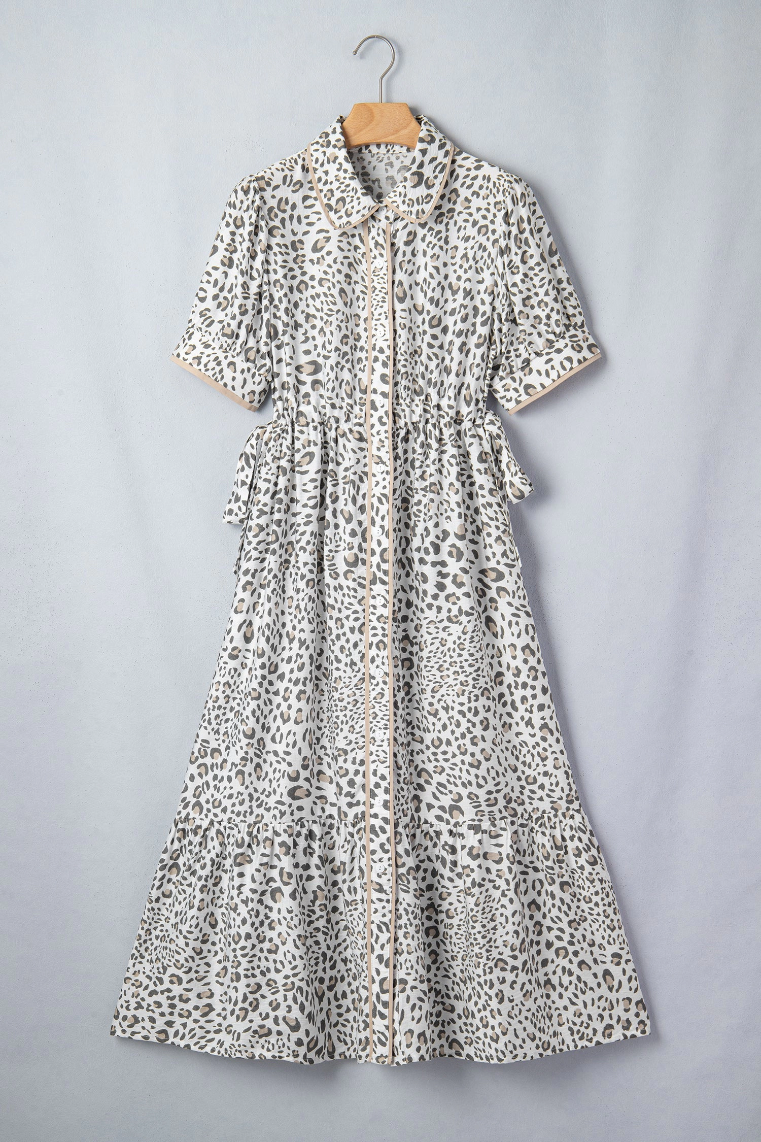 Threaded Pear Womens Lisa Puff Sleeve Long Dress - Leopard Print White