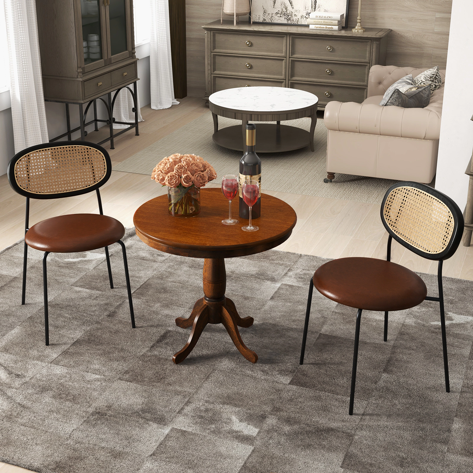 LJG 32 Inch Wooden Round Pub Pedestal Side Table