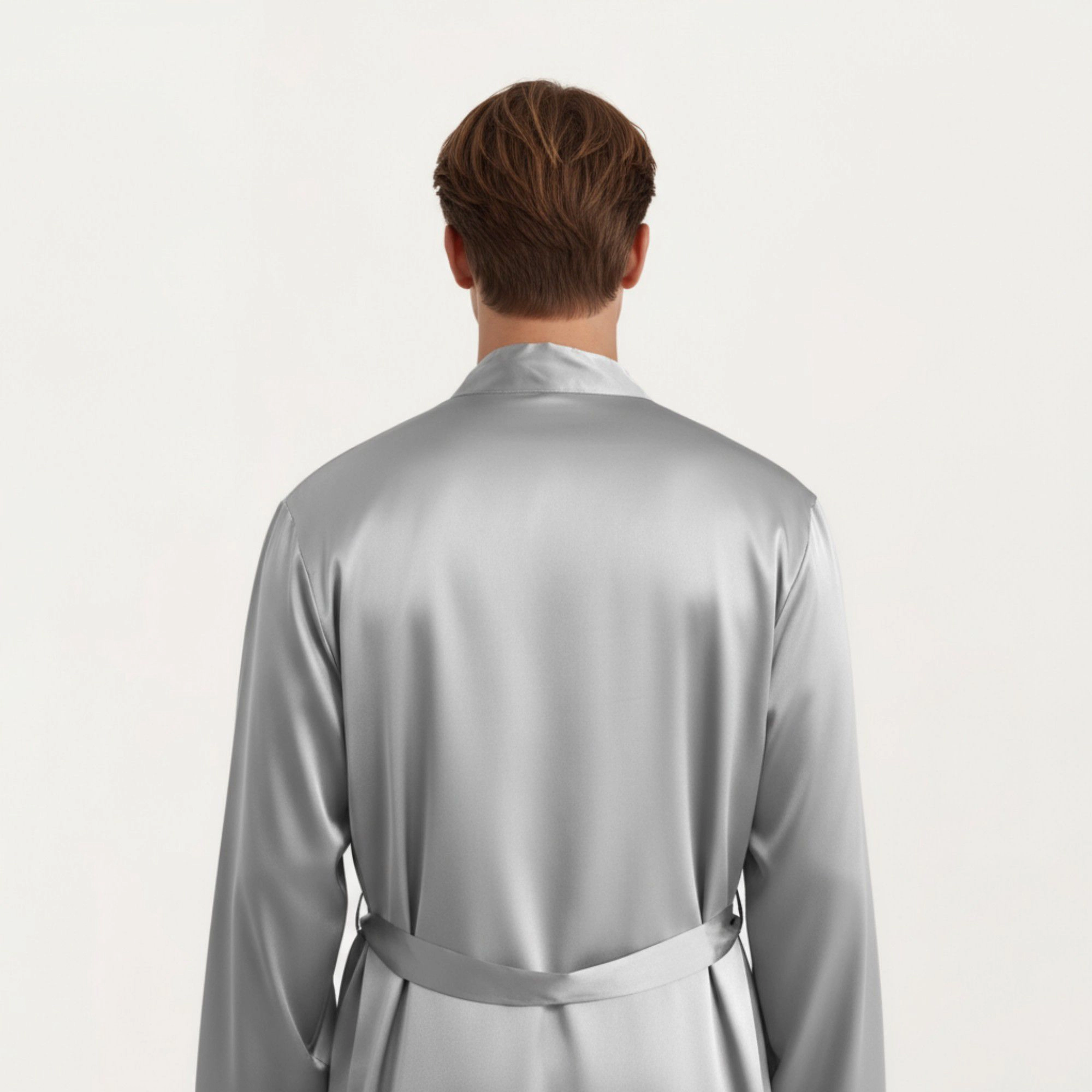 Anna-Kaci Men's Satin Robe with Classic Shawl Collar and Adjustable Waist Tie