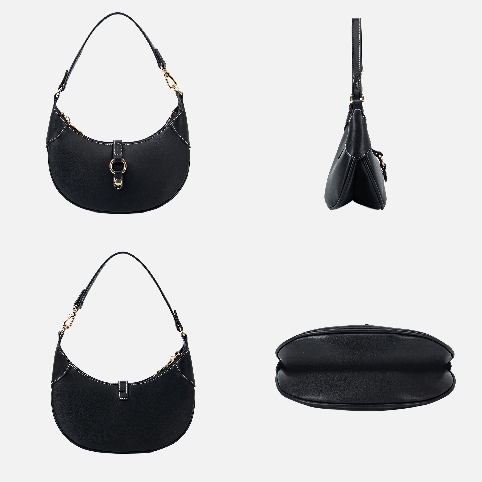MKF Collection Neza Solid Crescent Crossbody Bag - Vegan Leather, Gold-Tone Hardware