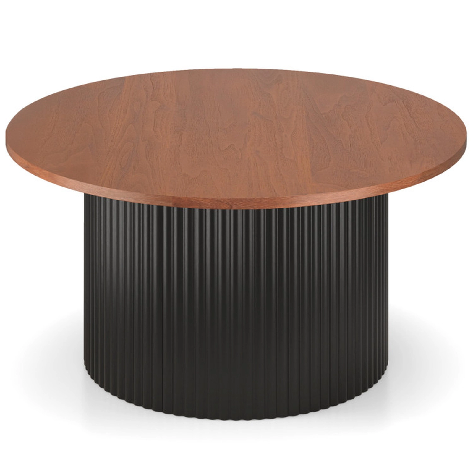 SUGIFT 32-in Round Coffee Table with Solid Wood Frame and Wooden Top 220-lb Capacity Natural and Black 1-Piece