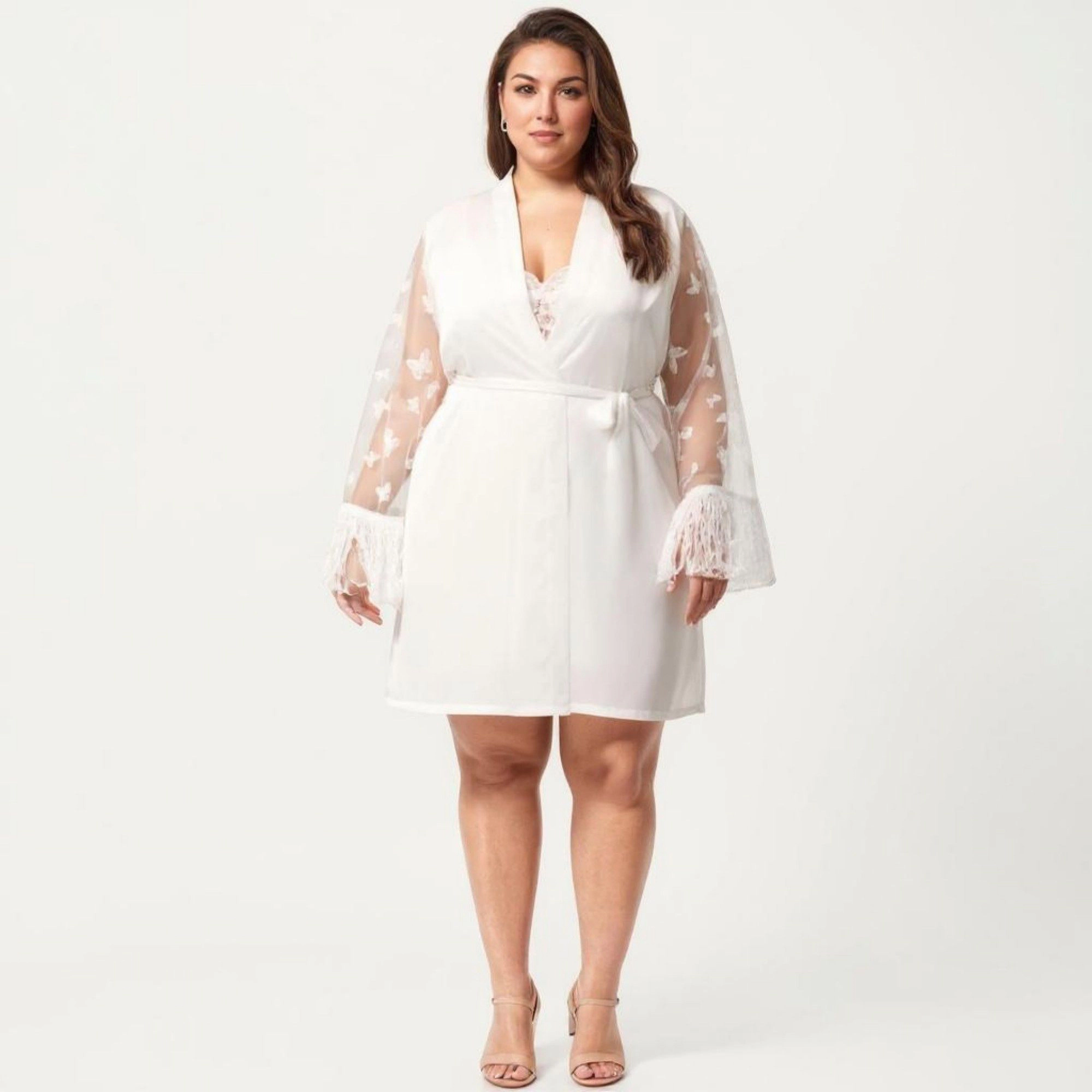 Anna-Kaci Women's Plus Sheer Mesh Lace Trim Robe Lightweight Long Sleeve Sleepwear