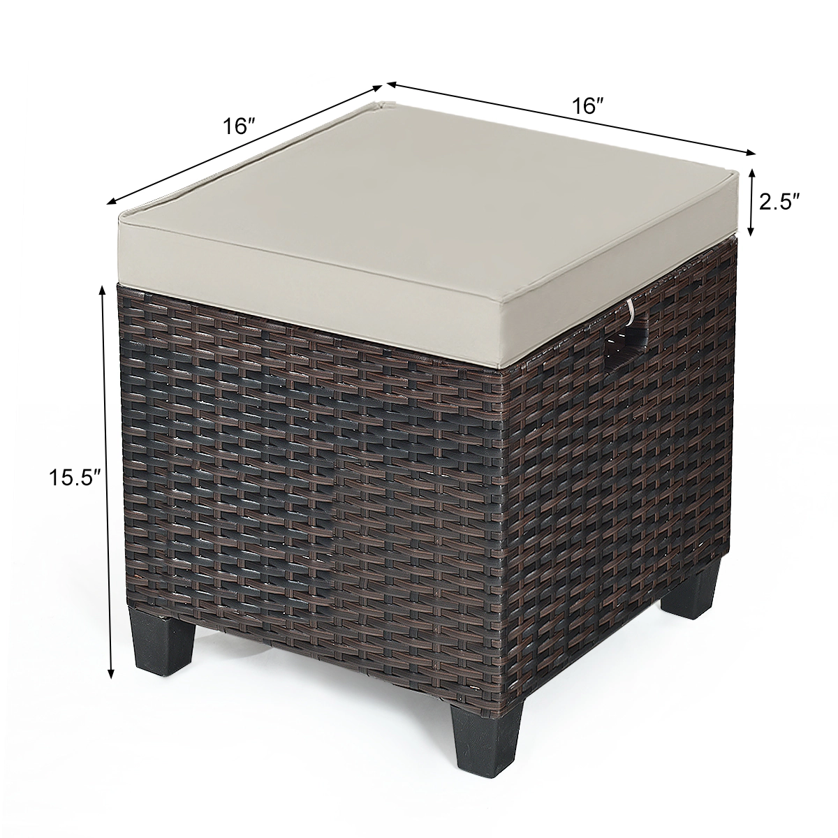 SUGIFT Patio Rattan Ottoman with Removable 2.5-in Cushion 375-lb Capacity Beige