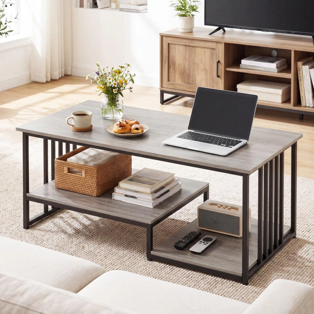 Hivvago 43.5" Coffee Table 2-Tier With Open Storage Shelf