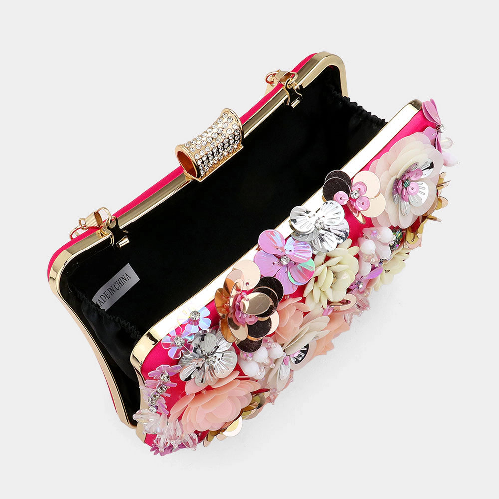 FASHNZFAB Sequin Flower Embellished Clutch Evening Bag