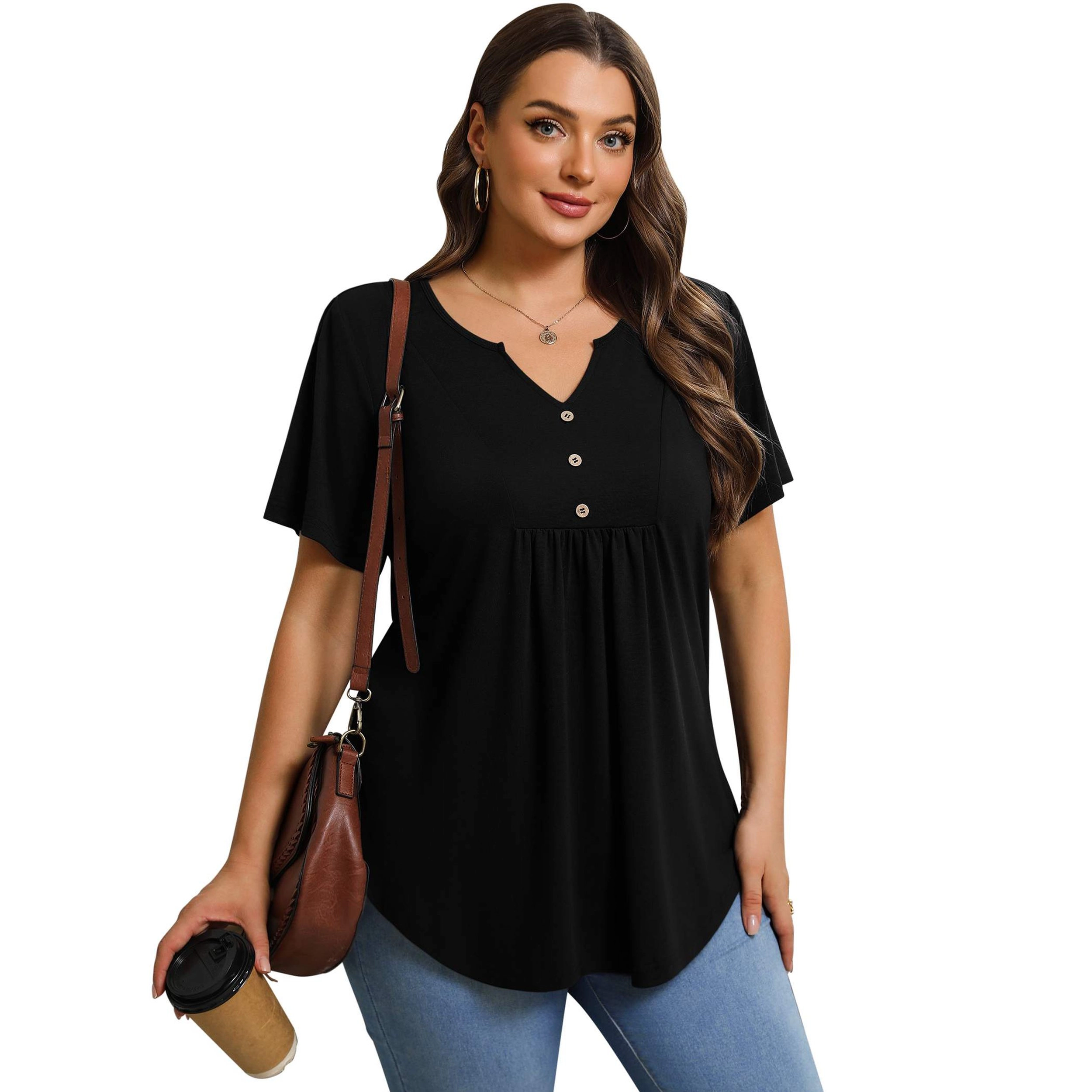 Zeagoo Women Button Front V Neck Tunic Blouse