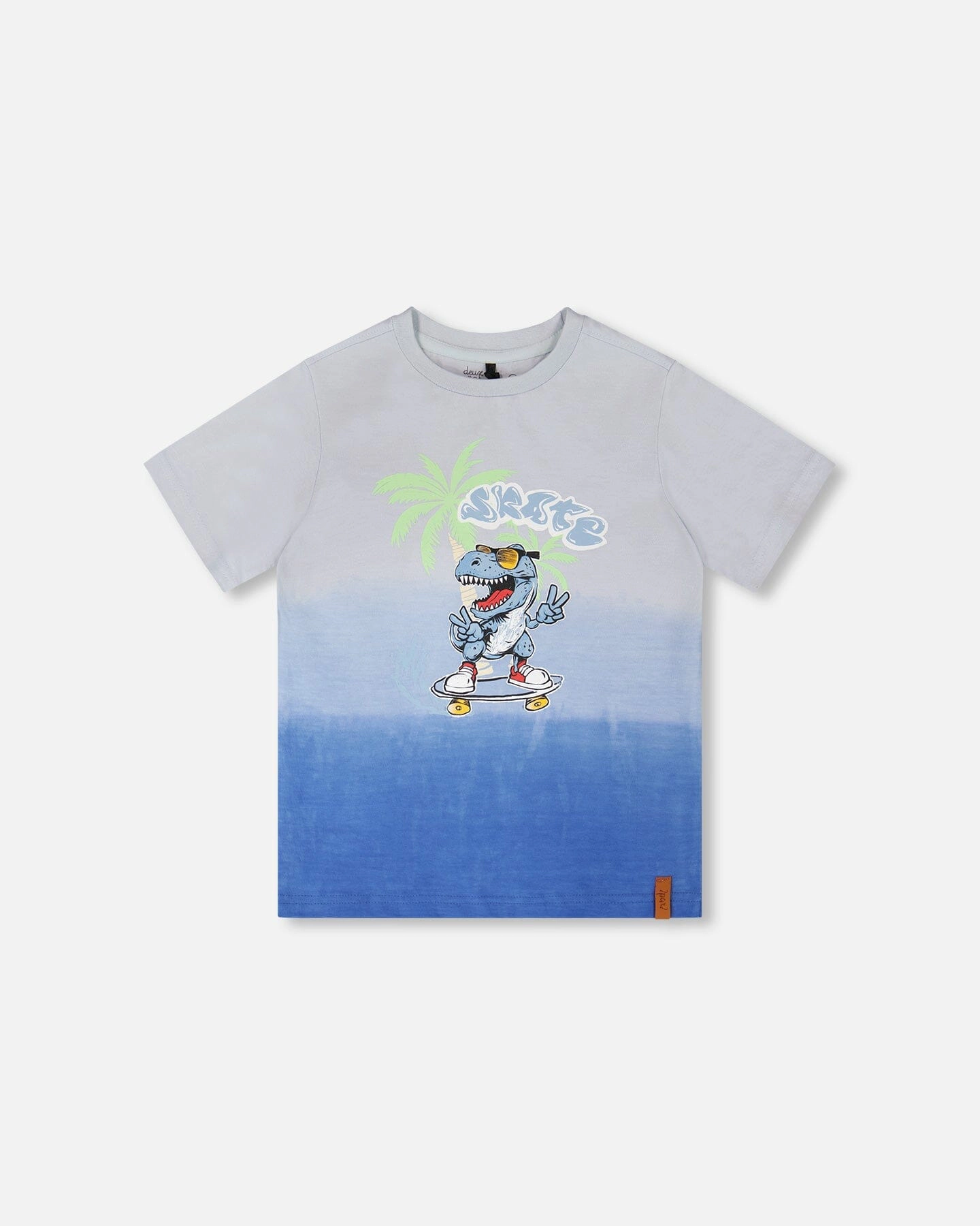 Deux par Deux Boys Organic Cotton Jersey Gradient T-Rex Skate Graphic Print T-Shirt