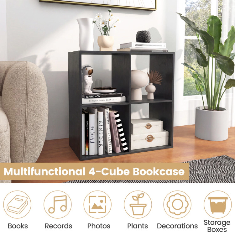 Hivvago 4 Cube Bookshelf with Back Guardrail for Living Room Bedroom