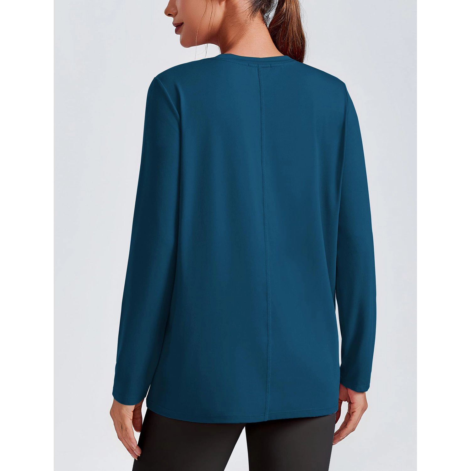 Pinspark Womens Casual Long Sleeve Tees Fall Crew Neck Solid Loose Fit Tunic Tops
