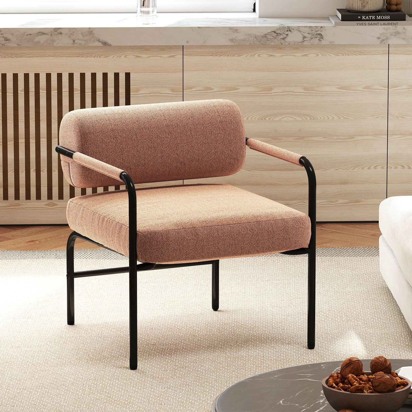 SlickBlue Velvet Upholstered Accent Chair with Wide Seat & Metal Frame