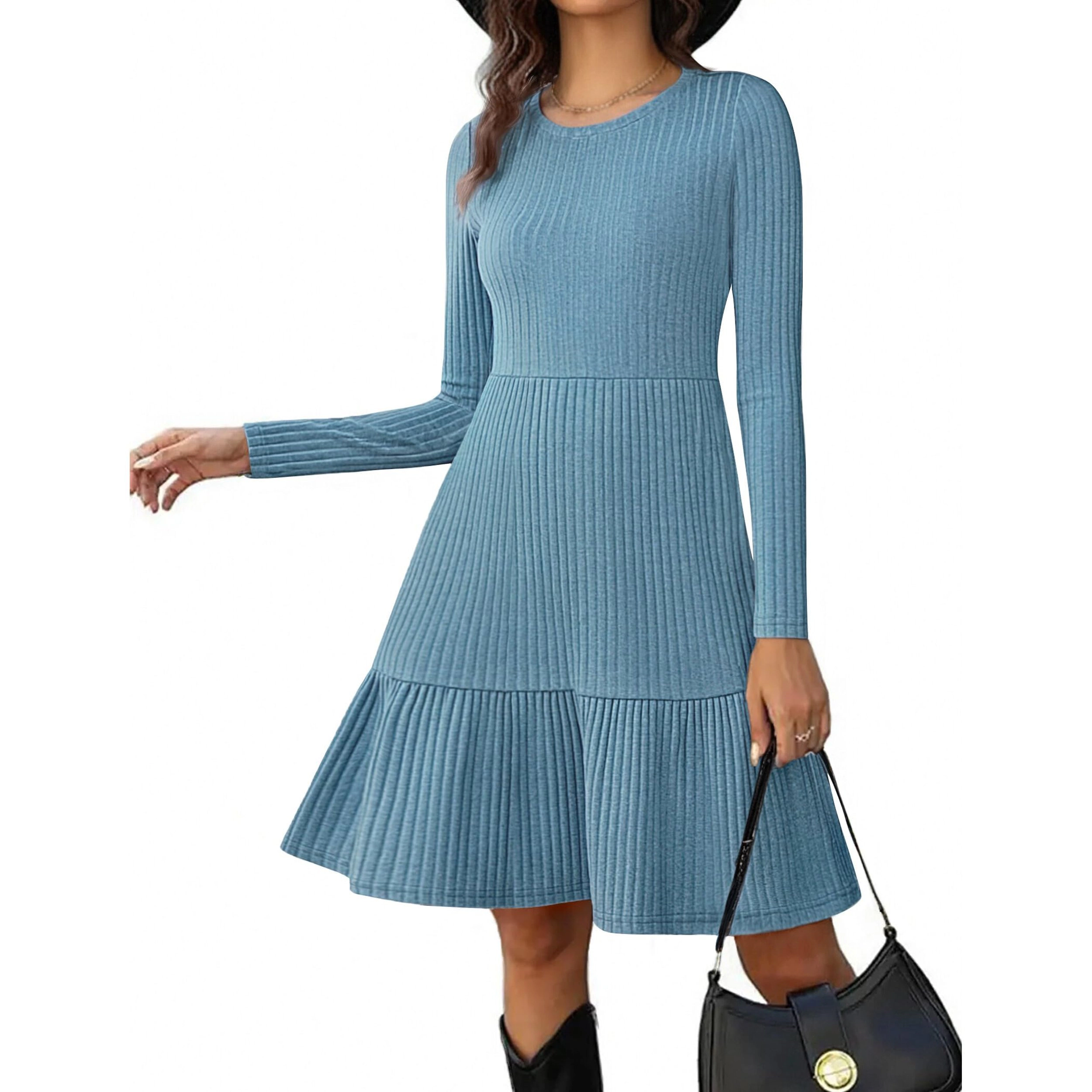 Zeagoo Women's Crew Neck Long Sleeve Sweater Dress
