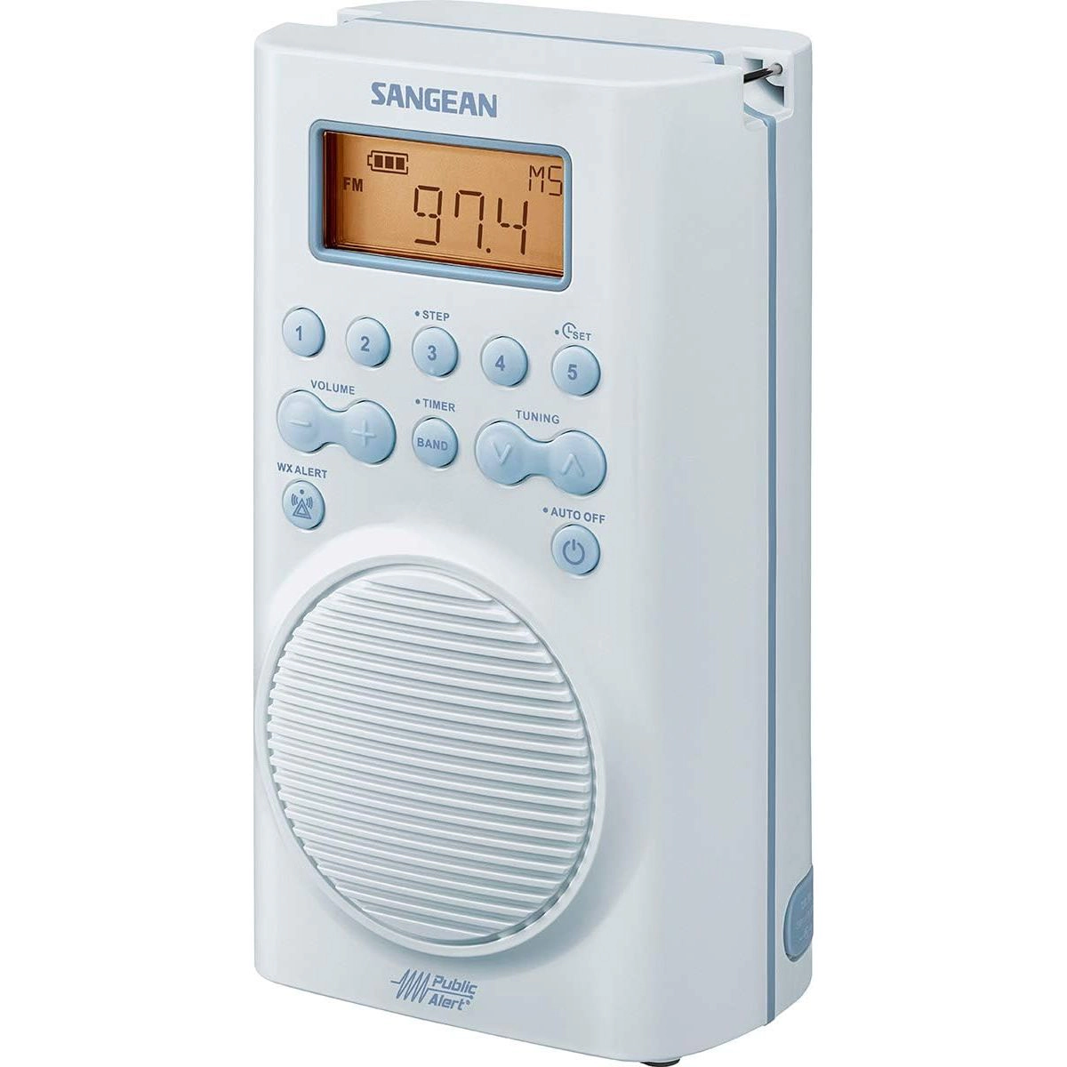 SANGEAN SG-100 Waterproof Shower Radio - AM/FM, Rugged Compact Design, Sky Blue