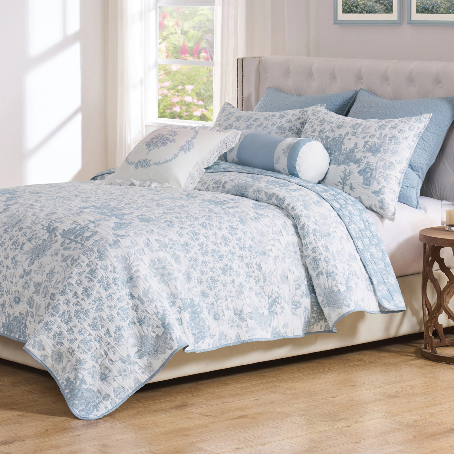 Greenland Home Fashions Toile Patch Woven Polyester Reversible 3 PC Coverlet Set