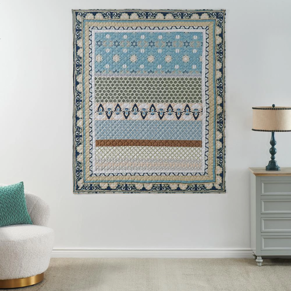Greenland Home Fashions Thalia Stylized Florals and Geometric Prints Bohemian Comfort Throw Accessory 50"x60" Blue