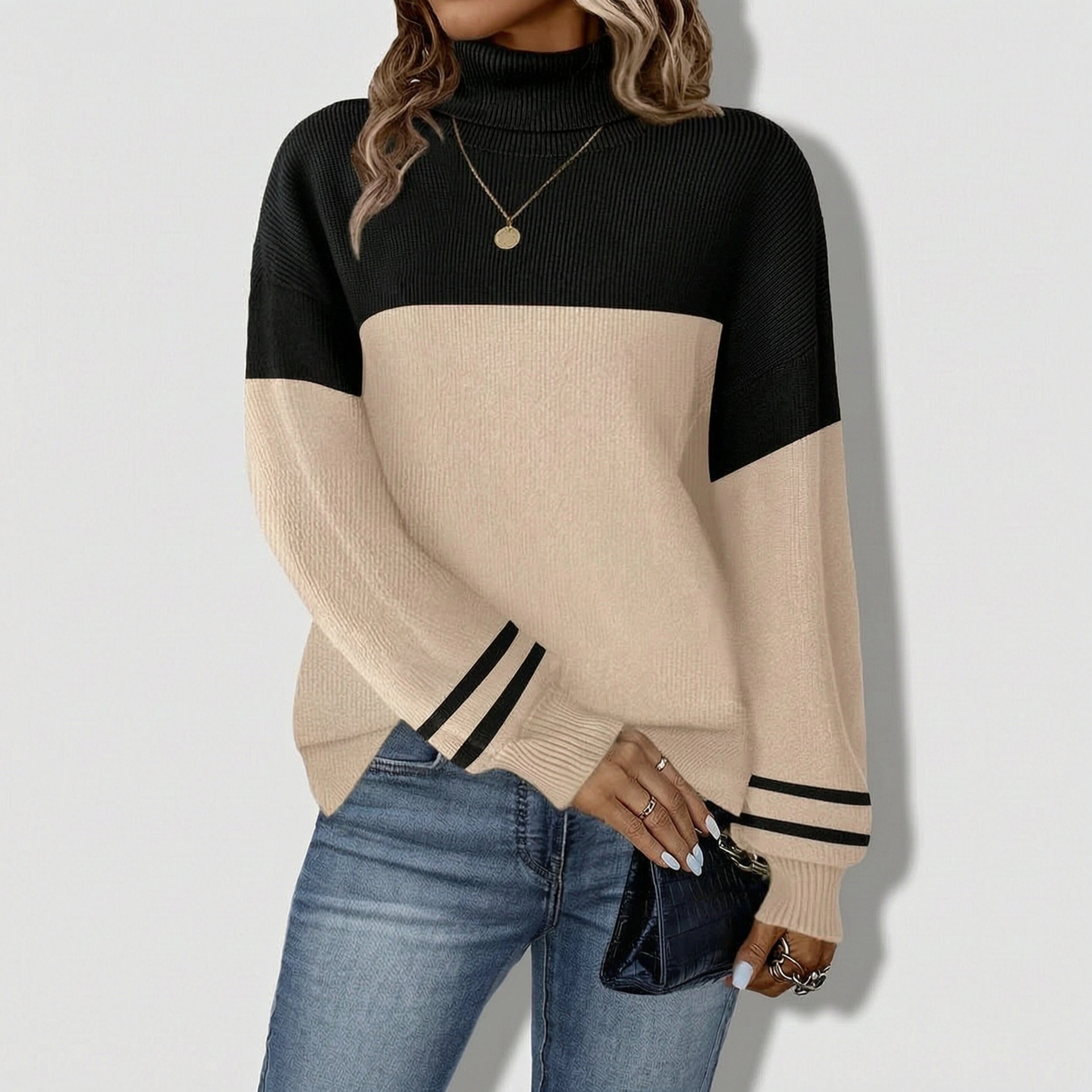 Zeagoo Women's Turtleneck Chunky Knit Side Slit Pullover