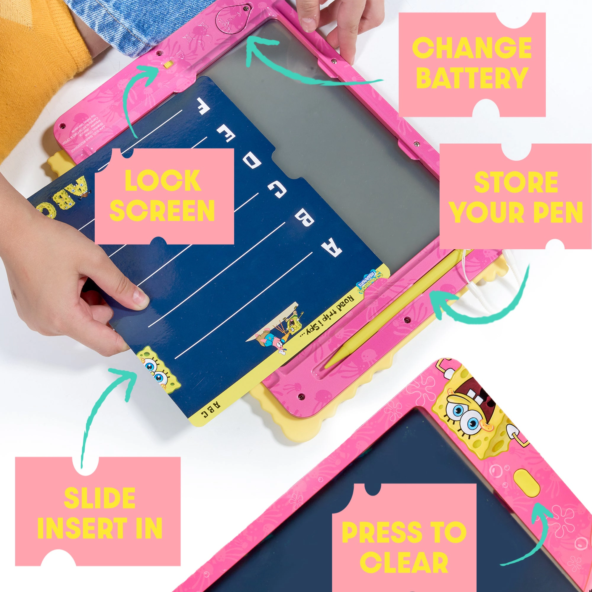 SpongeBob SquarePants Kids LCD Doodle Drawing Tablet - Jelly Pink